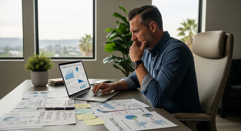  Consultant overwhelmed by limited bandwidth and ineffective marketing before using digital marketing services for small business. 