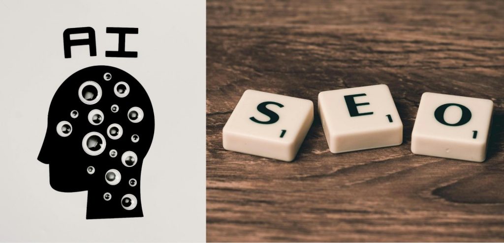 AI on the left side and three beads labeled SEO on the right side, representing how SEO companies for small business use AI to improve search performance.
