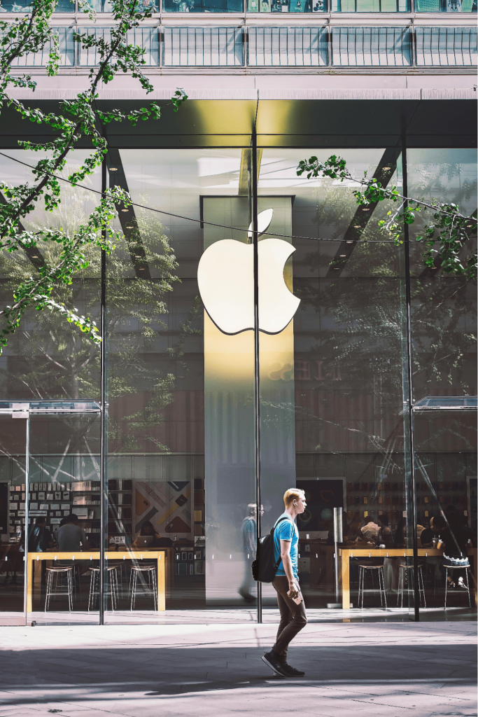 Prominent Apple store representing strong brand visibility and recognition in competitive digital ecosystems.
